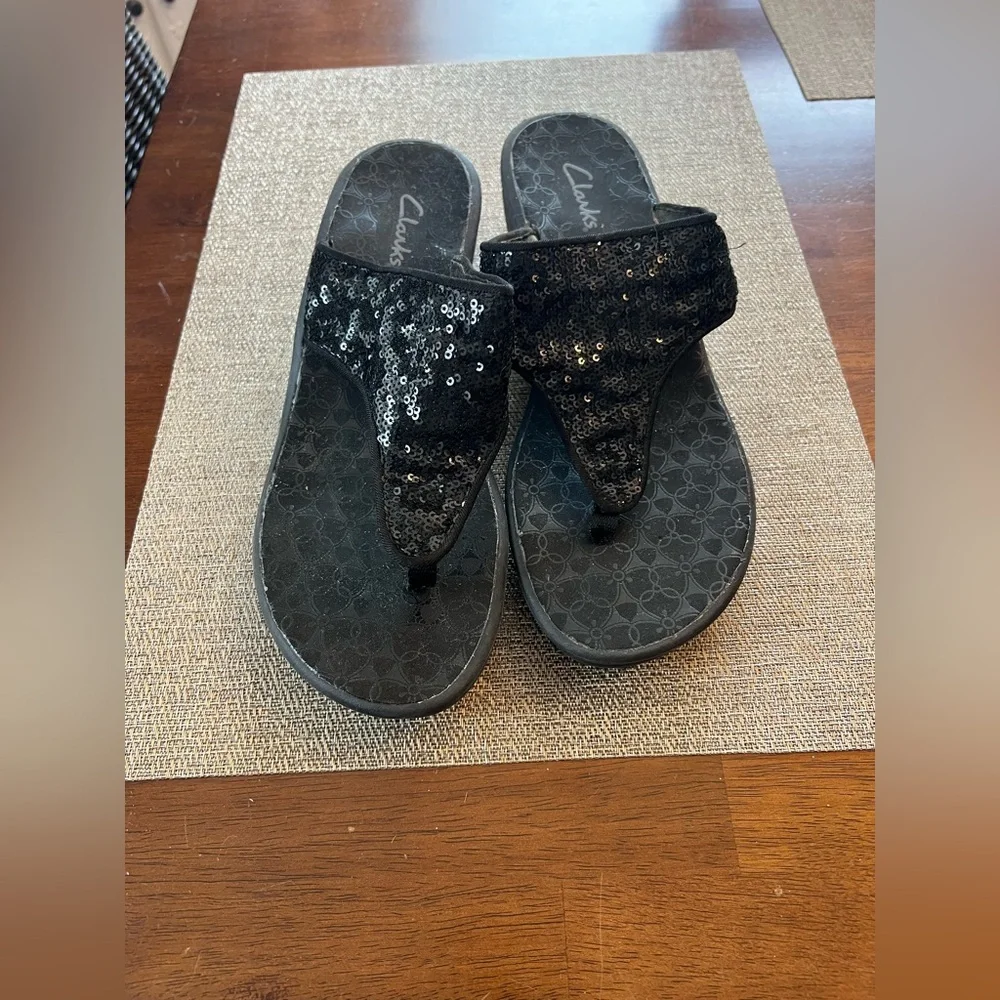 Clarks Women's‎ Black Sequin Wedge Sandals